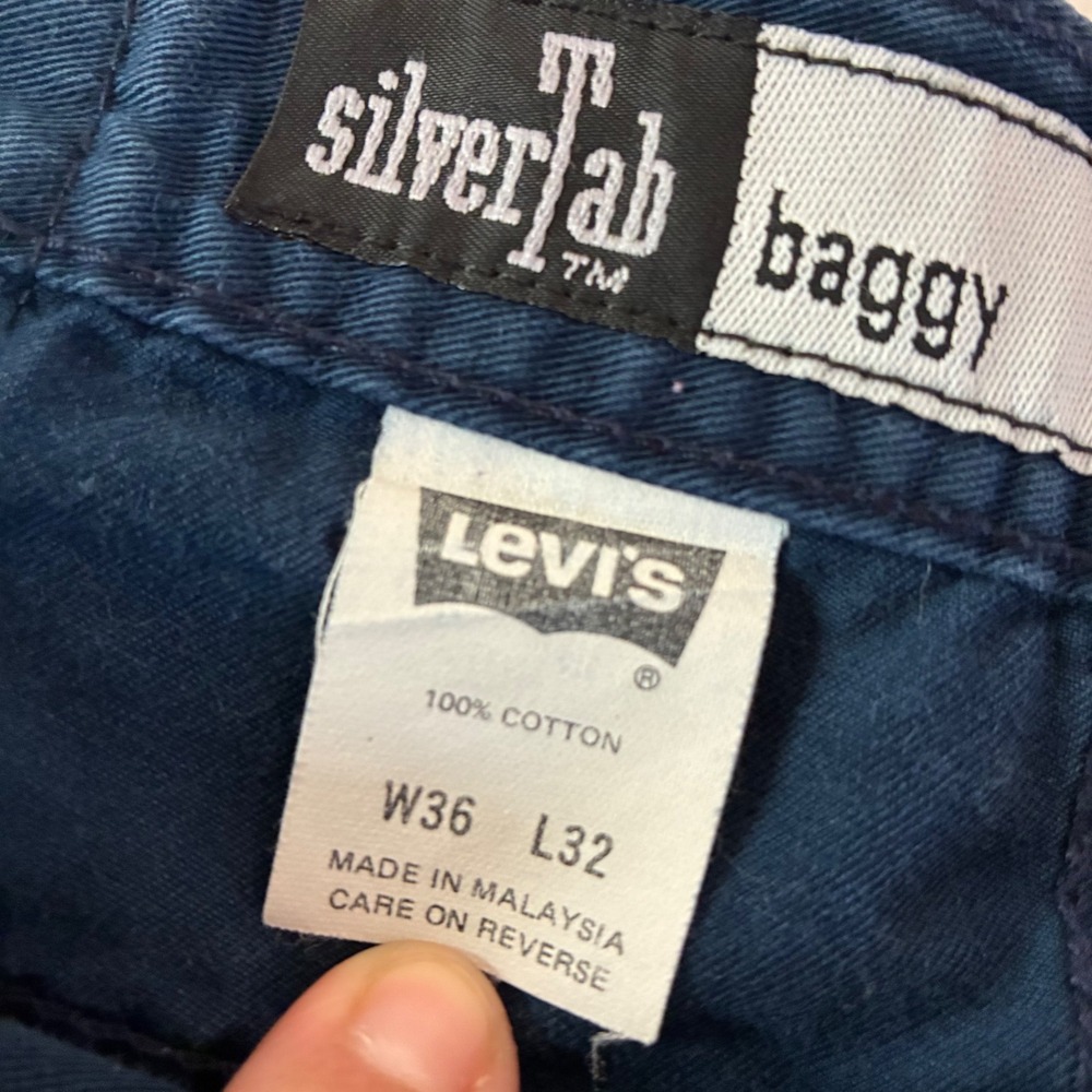 Levis SilverTab Baggy Pants Mens 36x32 Navy Blue Cotton Twill Vintage 90s Skater
